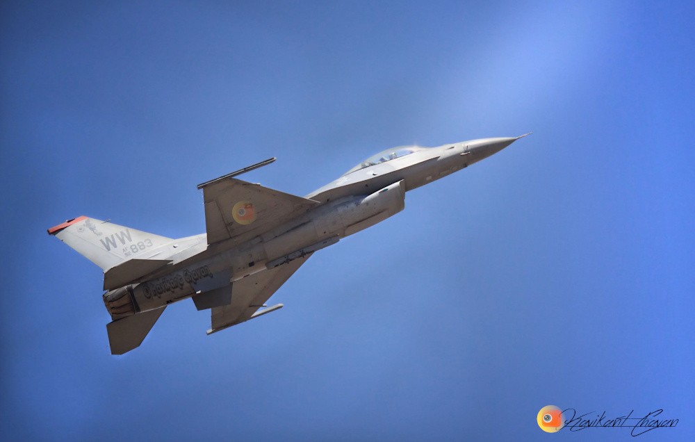 US fighter aircraft F-16 perform aerobatic maneuver